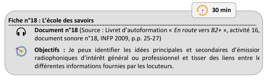 Fiche 18  - Objectifs : Ecole des savoirs