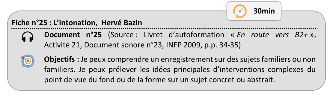 Fiche 25 - Objectif : L’intonation,  Hervé Bazin 