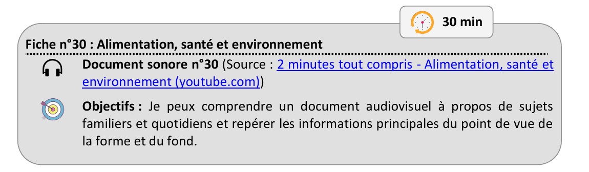 Fiche 30 - Objectif : Alimentation, santé et environnement