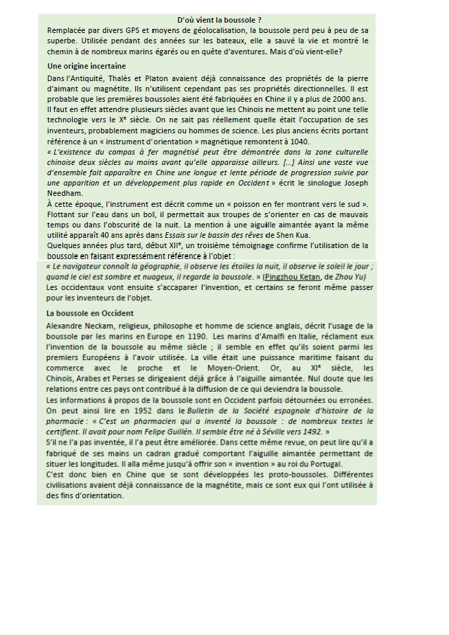 Texte: la boussole